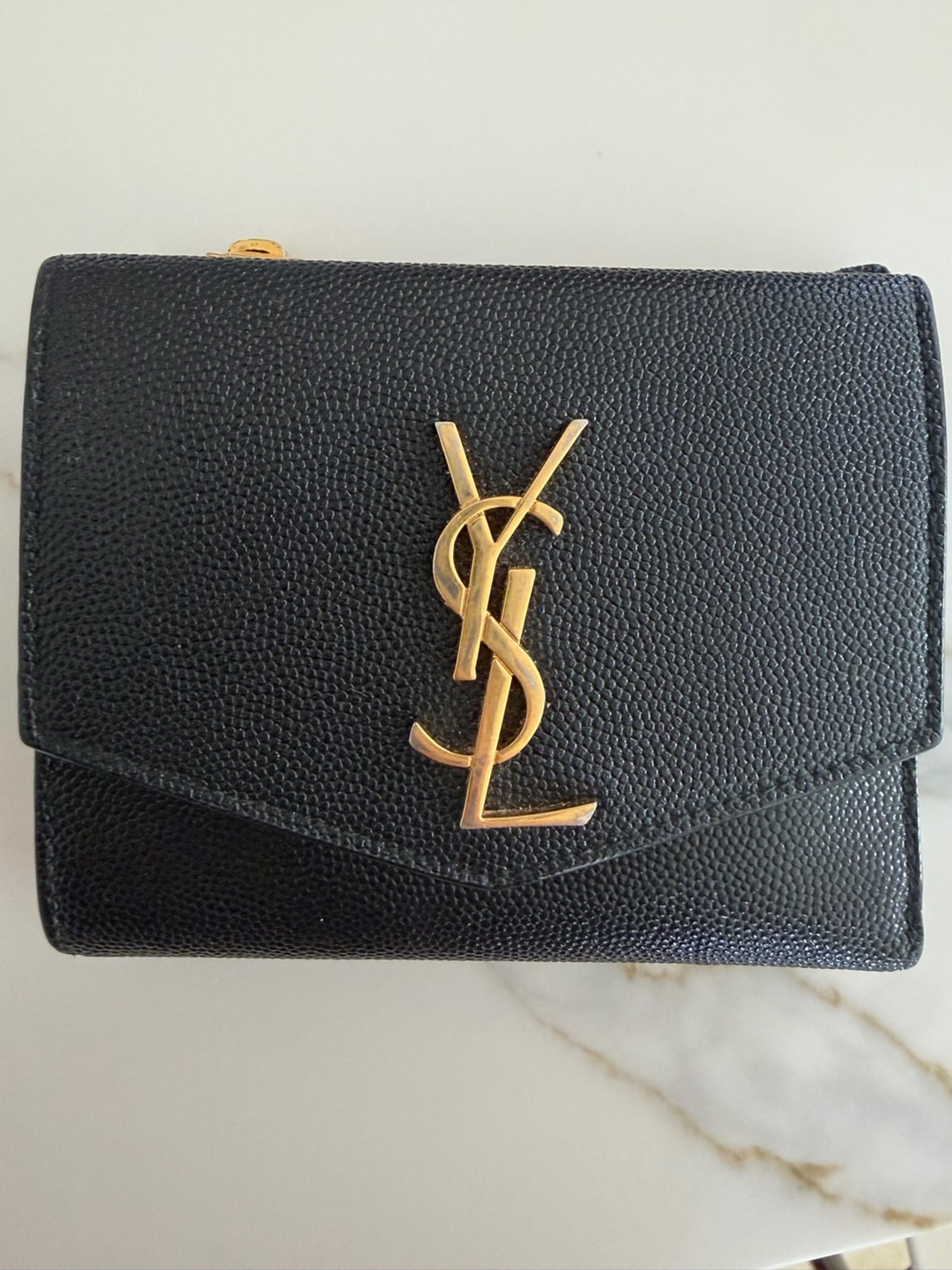 Saint Laurent Black Leather Card Holder with Gold YSL Emblem